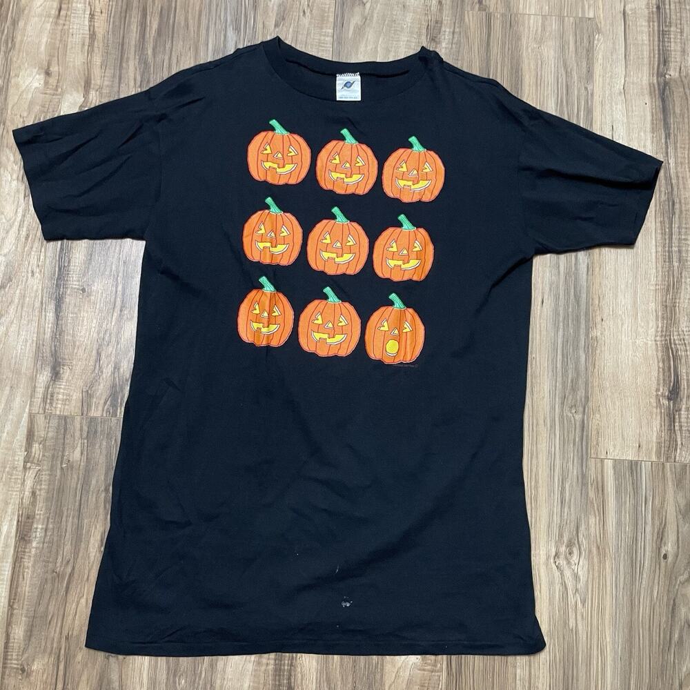 Halloween Vintage Single Stitch Black EXTRA LONG Shirt Jack-O-Lantern - STAINED